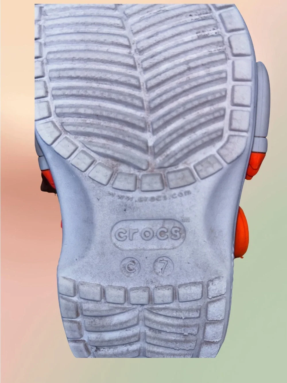 Crocs Rocket Ship Gray Orange Kids C7 Toddler Space Clogs EUC Unisex